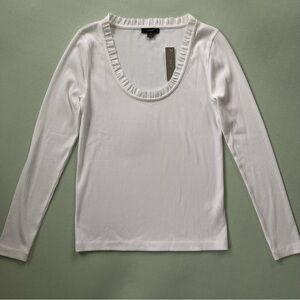 J. Crew White Ruffled Scoop Neck Long Sleeve Top NWT